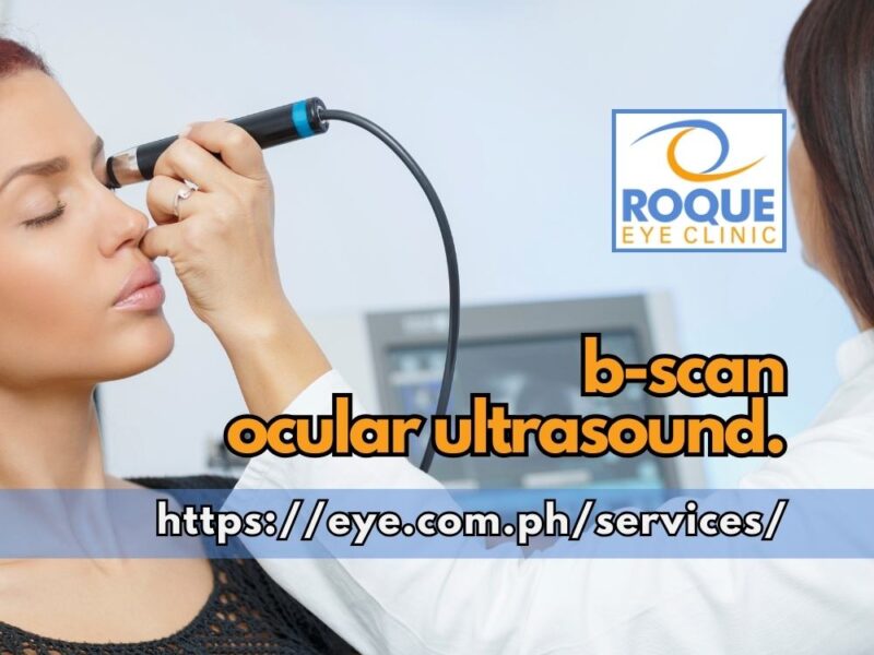 This is an image of a woman undergoing a b-scan ocular ultrasound