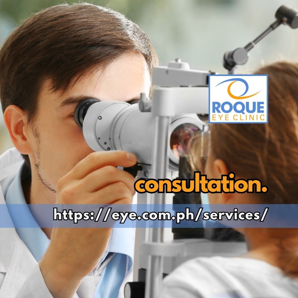 This image shows an ophthalmologist using a slit lamp during an eye consultation with a young girl.