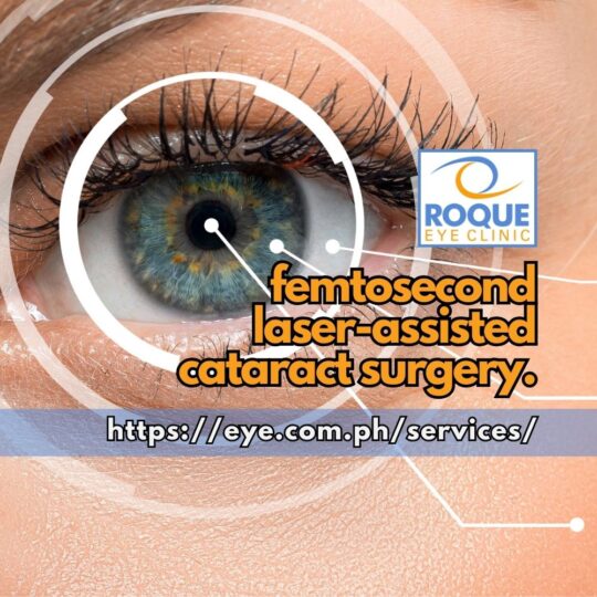 This image shows an eye with concentric ring overlays highlighting the precision of femtosecond laser-assisted cataract surgery.