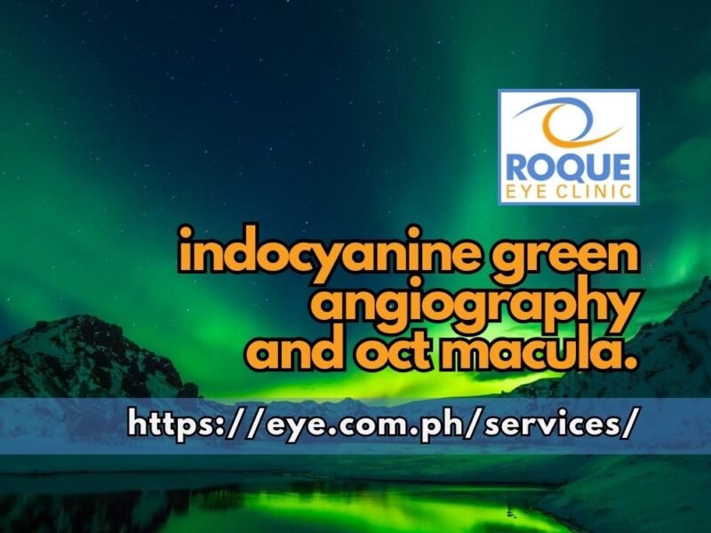 This image shows a combination of a crater with a green aurora in the background representing indocyanine green angiography and optical coherence tomography of the macula.