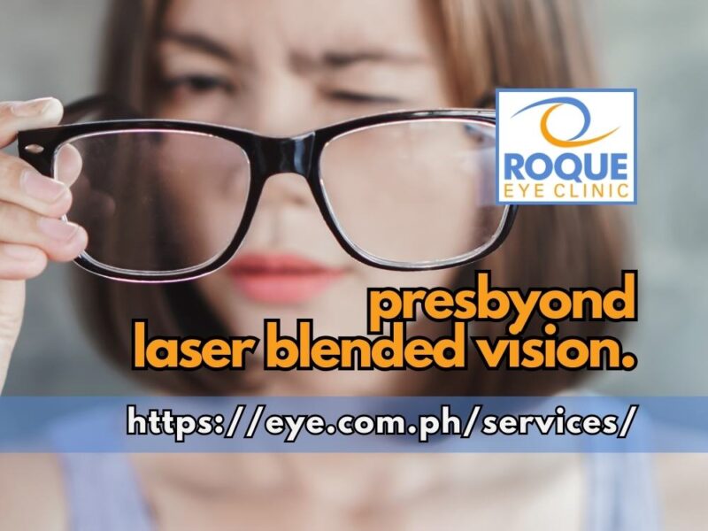 This is an image of a woman examining her reading glasses theoretically contemplating on the benefits of Presbyond laser blended vision.