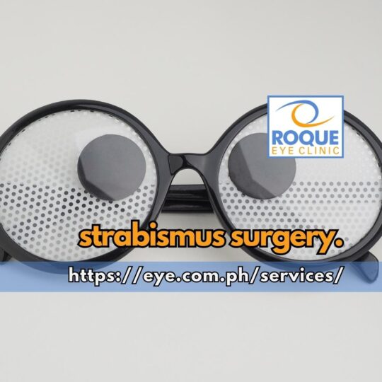 This is an image of a pair of play glasses with graphical pupils turned inwards representing esotropia, requiring strabismus surgery for realignment.