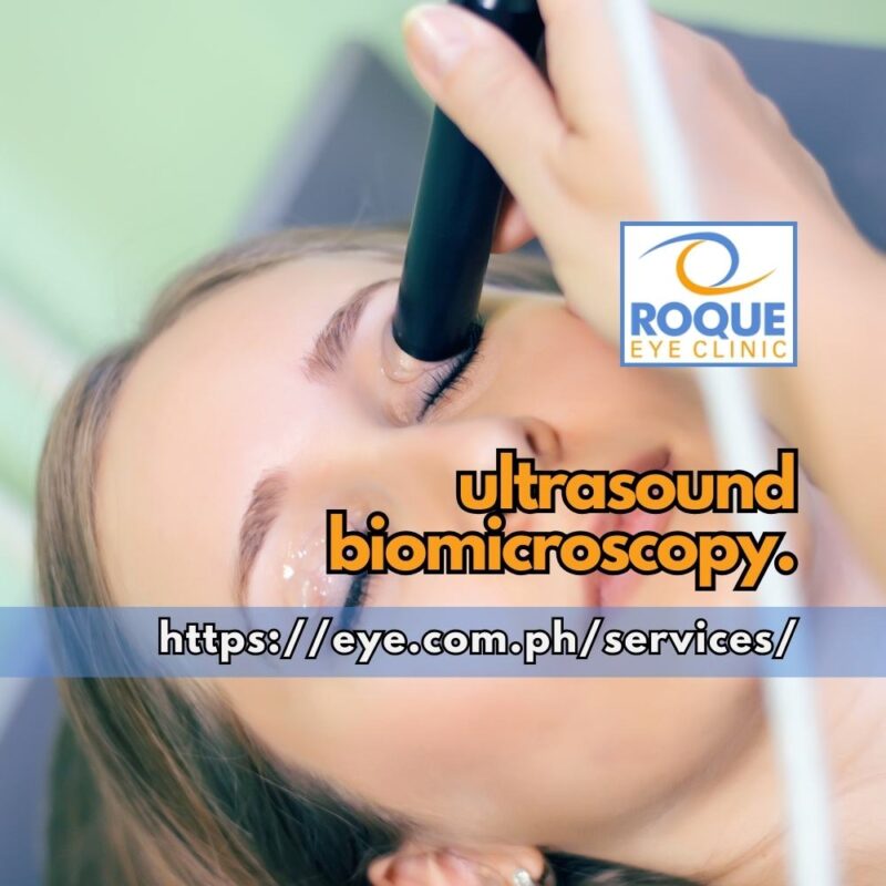 This image shows a woman undergoing an ultrasound biomicroscopy.