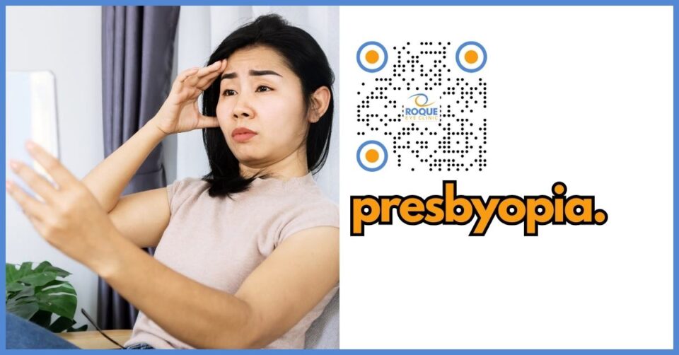 Middle-aged person holding a smartphone at arm’s length due to presbyopia.