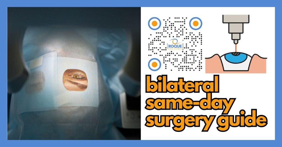 Patient preparing for bilateral same-day refractive surgery in a modern eye clinic