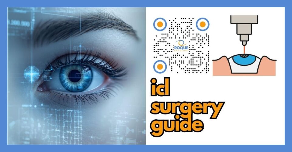 Illustration of implantable collamer lens surgery showing a lens placed behind the iris inside the eye
