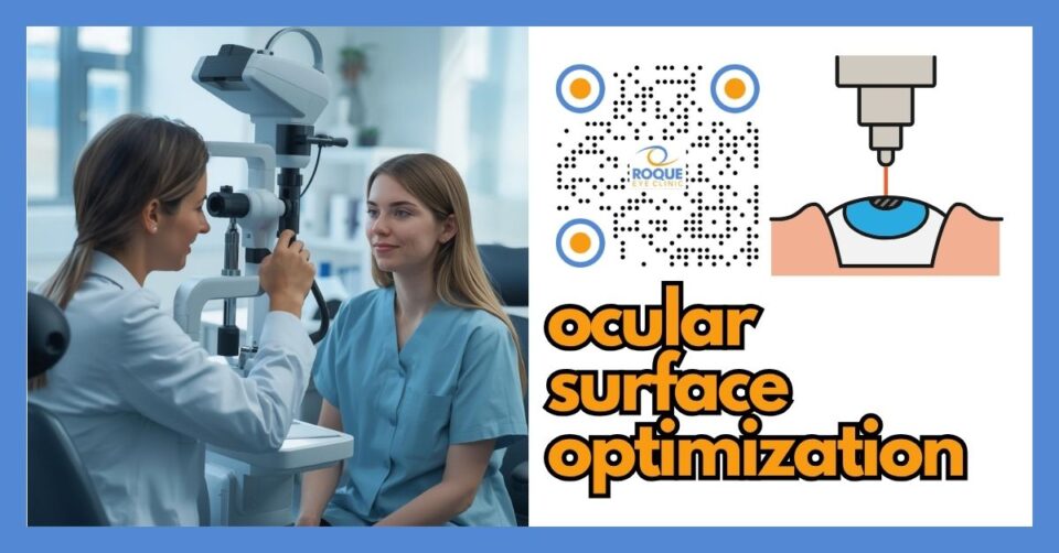 Patient undergoing ocular surface evaluation and tear film assessment before refractive surgery