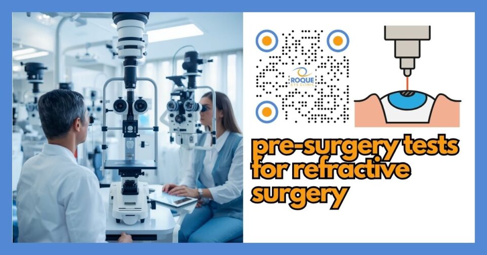 Patient undergoing pre-surgery eye tests before refractive surgery in a modern eye clinic