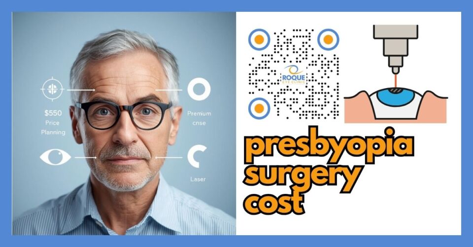 Middle-aged patient reviewing presbyopia surgery cost options including laser and lens-based vision correction
