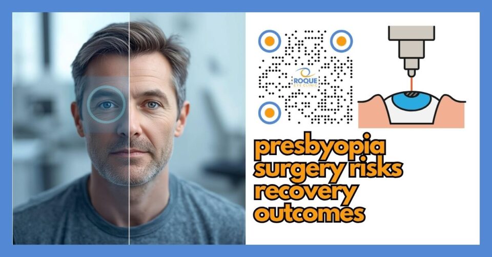 Presbyopic adult reviewing near and distance vision outcomes after refractive surgery in a modern eye clinic