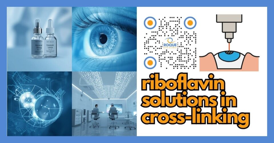 Educational illustration of riboflavin solutions used in corneal cross-linking