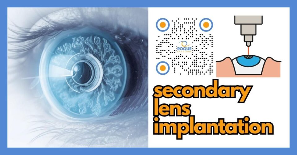 Medical illustration of secondary lens implantation in an eye with inadequate capsular support