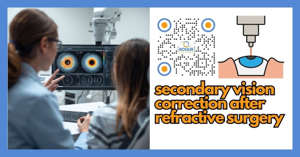 Patient undergoing evaluation for secondary vision correction after earlier refractive surgery