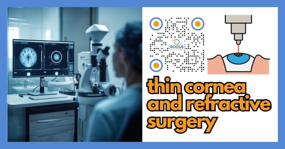Corneal thickness screening image showing tomography and pachymetry for thin cornea evaluation