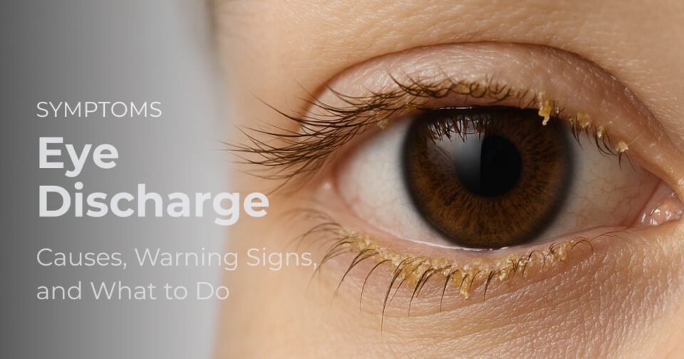 Close-up of an eye with visible discharge along the eyelid margin