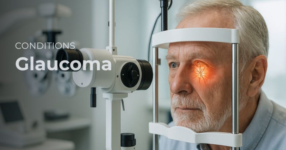 Patient-friendly glaucoma featured image showing eye examination and optic nerve protection concept