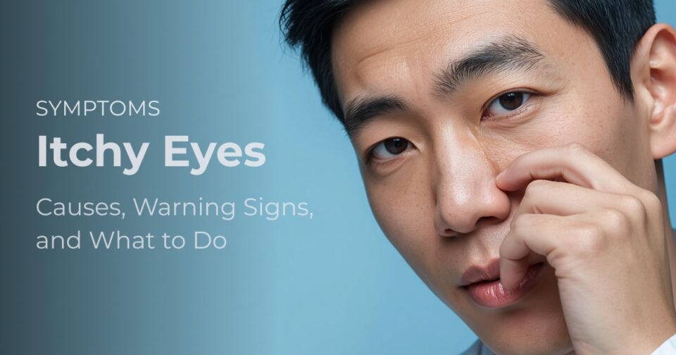 Close-up of mildly irritated itchy eyes illustrating common eye allergy and surface irritation symptoms