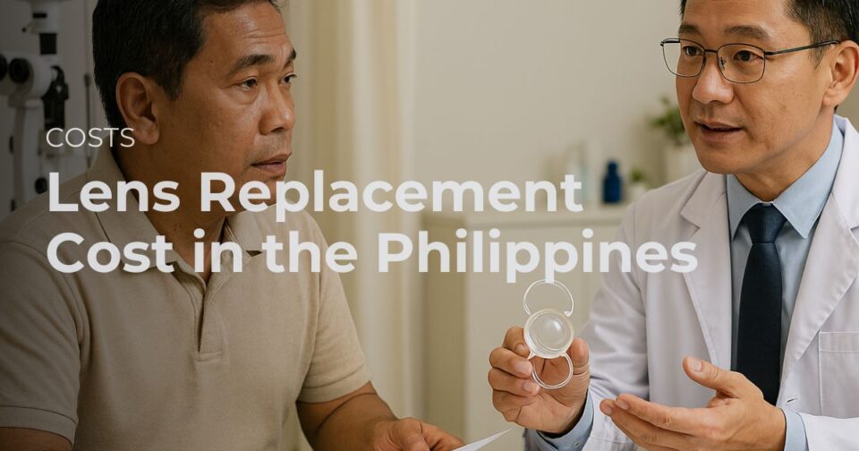 Eye doctor counseling a patient about lens replacement cost and lens implant options in the Philippines