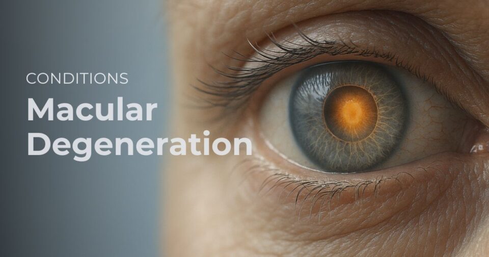 Medical illustration representing macular degeneration affecting central vision