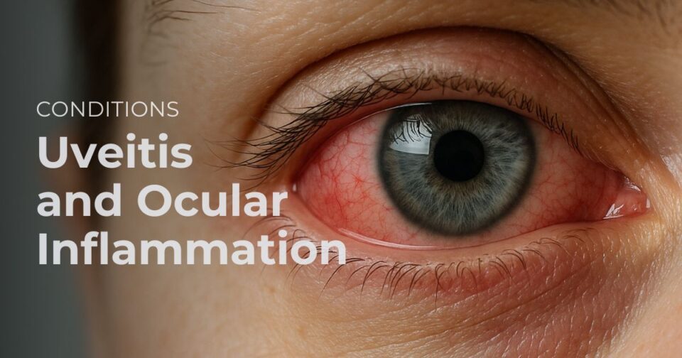 Close-up of an eye illustrating uveitis and ocular inflammation