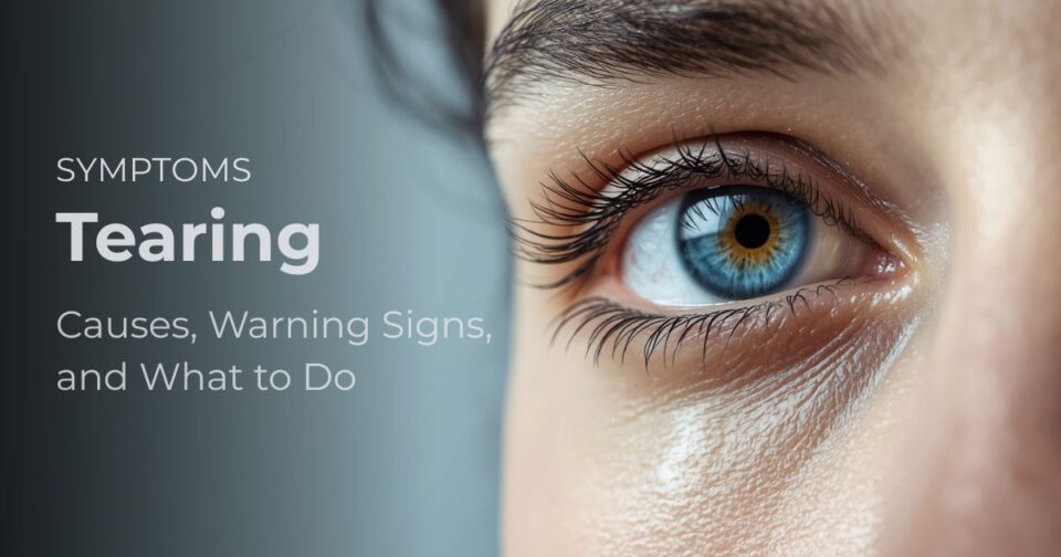 Close-up of an eye with mild tearing illustrating watery eyes or epiphora