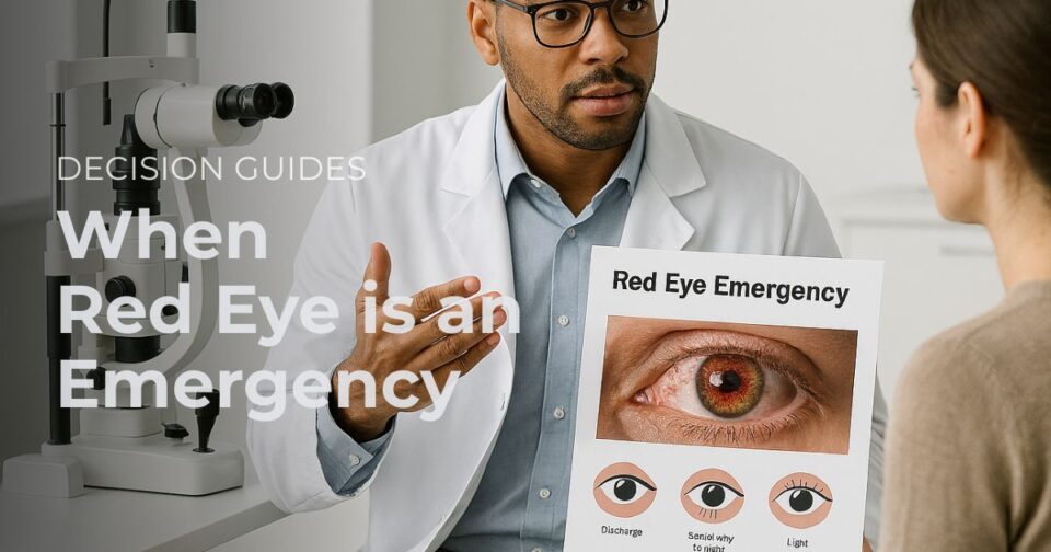 Patient educational image about when a red eye may be an emergency