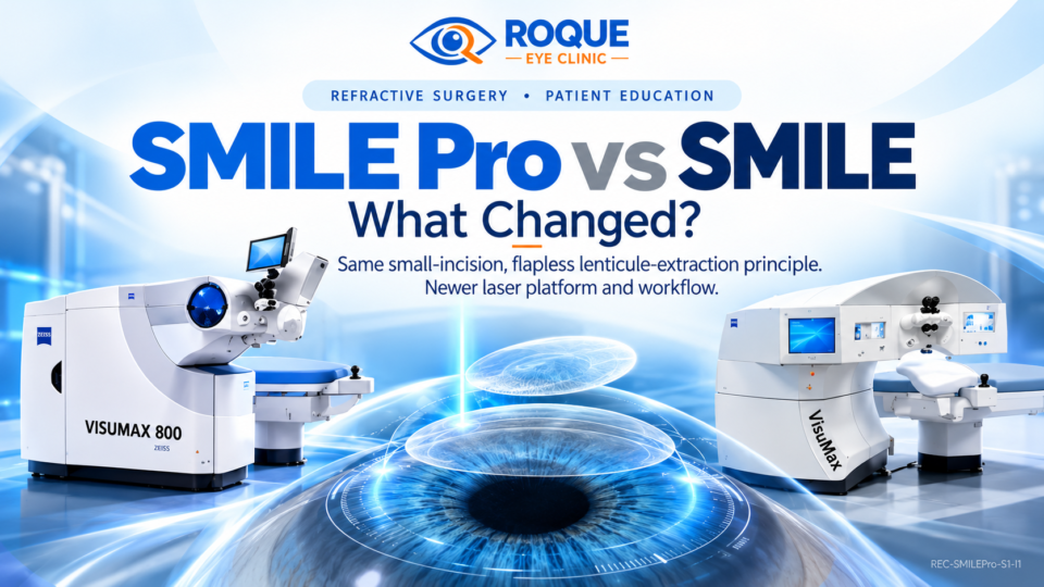 SMILE Pro vs SMILE featured image showing ZEISS VISUMAX 800 and VisuMax 500 with a corneal lenticule illustration.